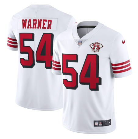 Men's San Francisco 49ers #54 Fred Warner 2021 White 2nd 75th Anniversary 2nd Alternate Vapor Untouchable Limited Stitched NFL Jersey